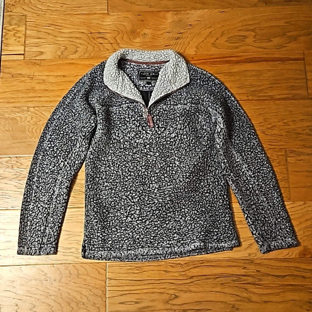 True Grit Frosty Tipped Pullover 1/4 Zip Sherpa Fleece Sweatshirt Small Black